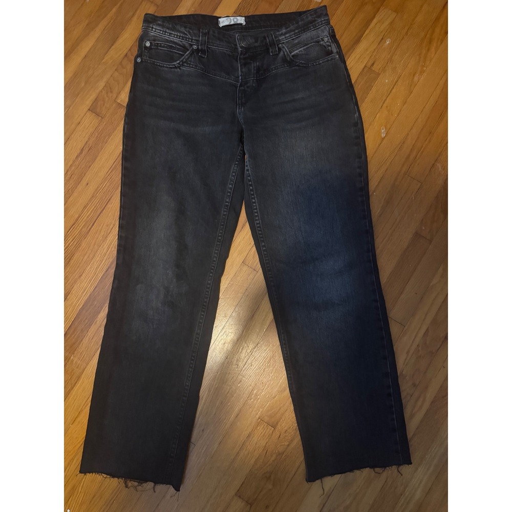 Free People We The Free Twenty Eight Straight Leg Jeans Faded Black Raw Hem 28